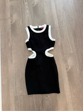 STAUD Black and White Cutout Mini Dress